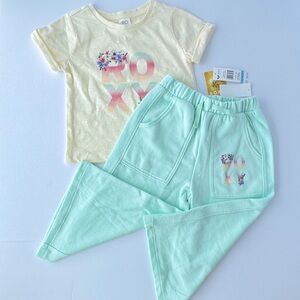 Roxy Toddler Girls 2-Piece Set-Yellow Top/Mint Green Wide Leg Pants Size 5 NWT